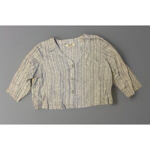 Flax Woman's Button Down Blue Striped 100% Linen  Blouse Top‎ Medium